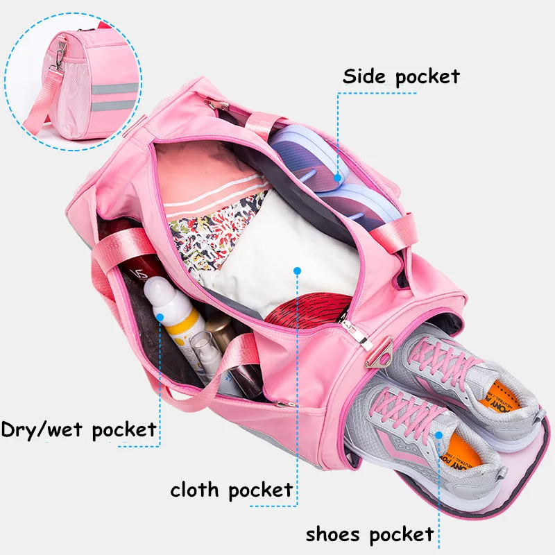 Pink Gym Bags With Independent Shoes Pocket Women Men Sports Bags Dry Wet Bags For Fitness Basketball Football Gym Backpack