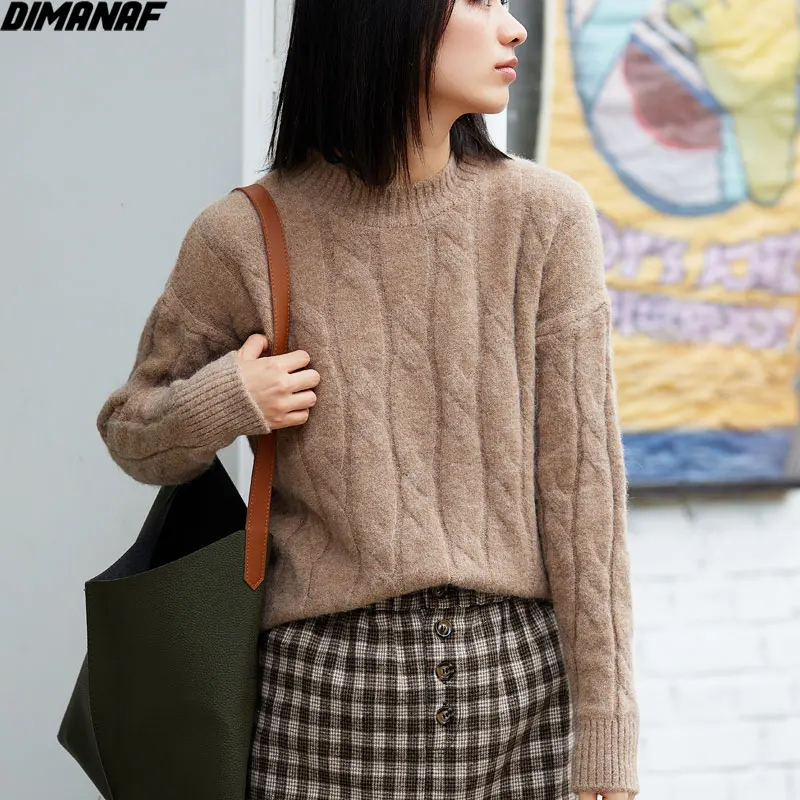 

DIMANAF Plus Size Women Sweater Winter Knitting O-Neck Warm Elegant Pullover Casual Female Autumn Vintage O-Neck 2020 Sweater