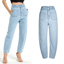 Джинсы для мамы, джинсы с эластичной резинкой на талии, ковбойские свободные широкие штаны-шаровары с высокой талией, джинсовые штаны