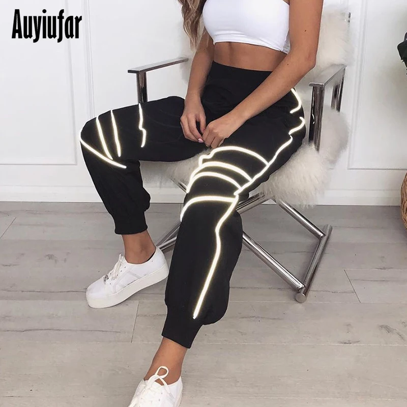 

Auyiufar Autumn Reflective Striped Women's Trousers Solid Casual High Waist Loose Harem Pants 2019 Fashion Streetwear Joggers