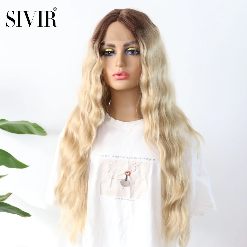 

Lace Front Synthetic Hair Wigs Ombre Brown Blonde Color Natural Wave Side Part L Part Lace Wig For Women