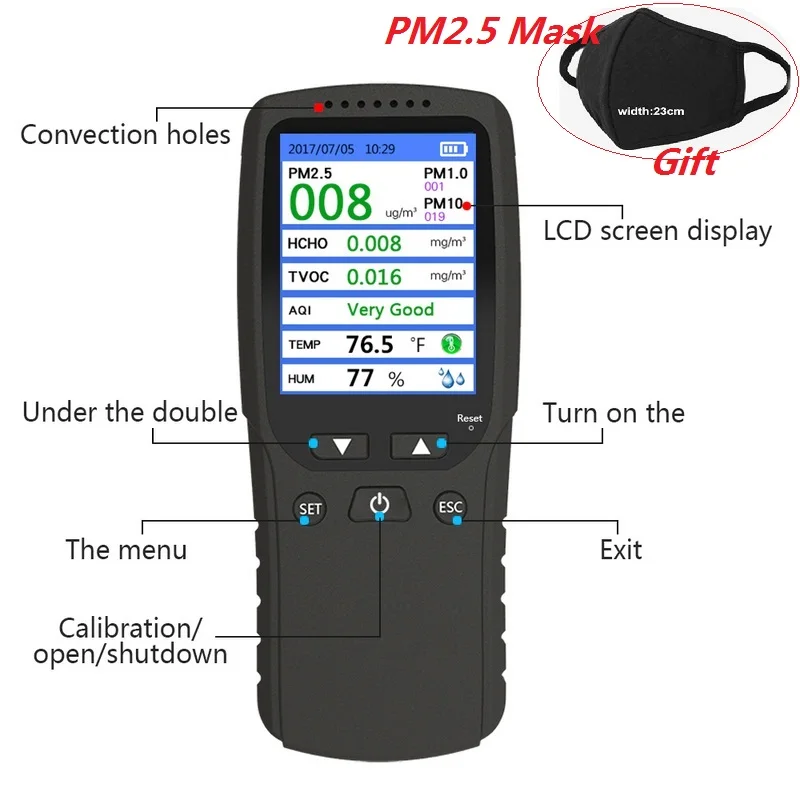 Smart 8 In 1 PM1.0 PM2.5 PM10 Air Quality Sensor Gas Analyzer Detector Gas Leak Monitor TVOC HCHO Formaldehyd Humidity Detector