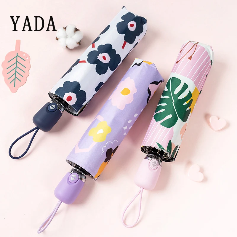 Automático para as Mulheres à Prova de Vento Yada Alta Qualidade Estilo Japonês Flores Guarda-chuva Ensolarado Chuvoso Dobrável Guarda-sóis Ys891