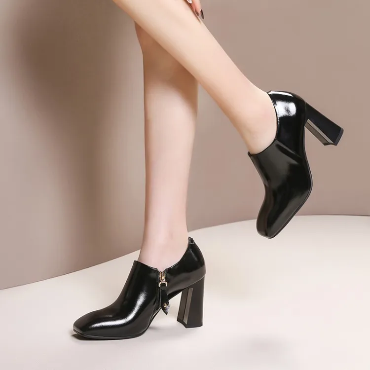 

2019 Spring Women's New Style Deep-mouth Thin Shoes Women's Genuine Leather Comfortable Square Head Chunky-Heel WOMEN'S Shoes Hi
