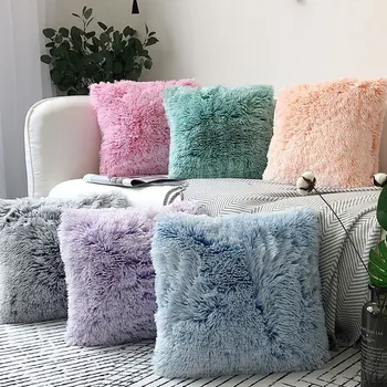 

Solid Plush Faux Fur Pillow Case Cover Home Bed Room Sofa Decoration Waist Comfort Cushion Cover Pillowcase Super Soft