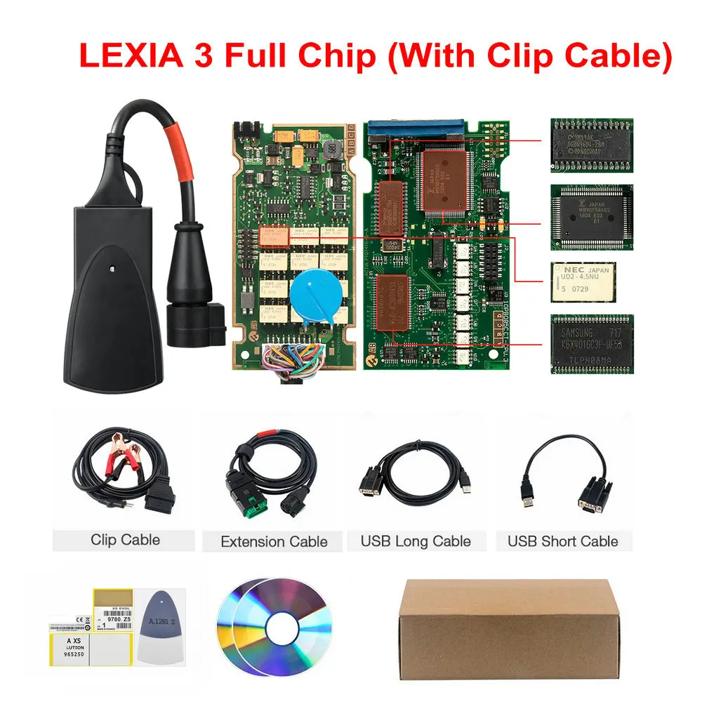 Реле с золотым краем Lexia 3 PP2000 полный чип Diagbox V7.83 прошивка 921815C Lexia3 V48/V25 для Citroen для peugeot OBDII diag - Цвет: Full Chip Clip Cable