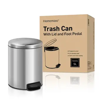 

1PC Stainless Steel Round Fingerprint-Proof Trash Can Brushed Trash Bin Kitchen Bathroom Rubbish Bin Garbage Can Waste Bin