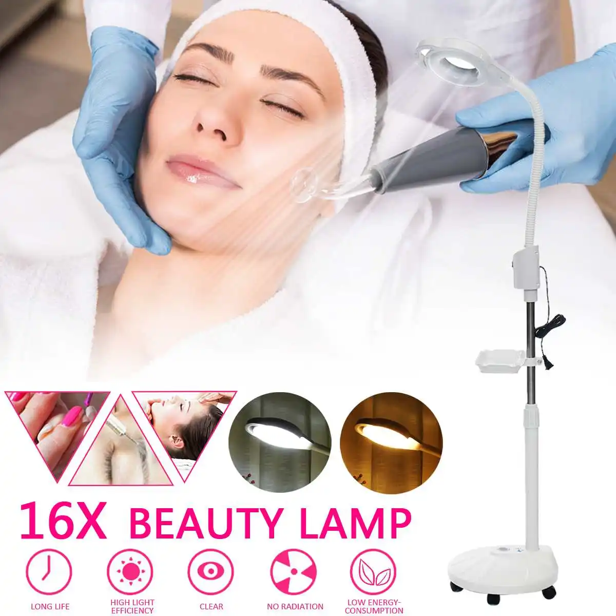  220V-240V 16X Diopter LED Magnifying Floor Stand Lamp Magnifier Glass Warm Cold Ligth Len Facial Li - 4000147877611