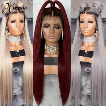 

XUMOO Cheap Straight Synthetic Lace Front Wig High Temperature Fiber Glueless Lace Front Wig With Baby Hair Wigs For Black Women