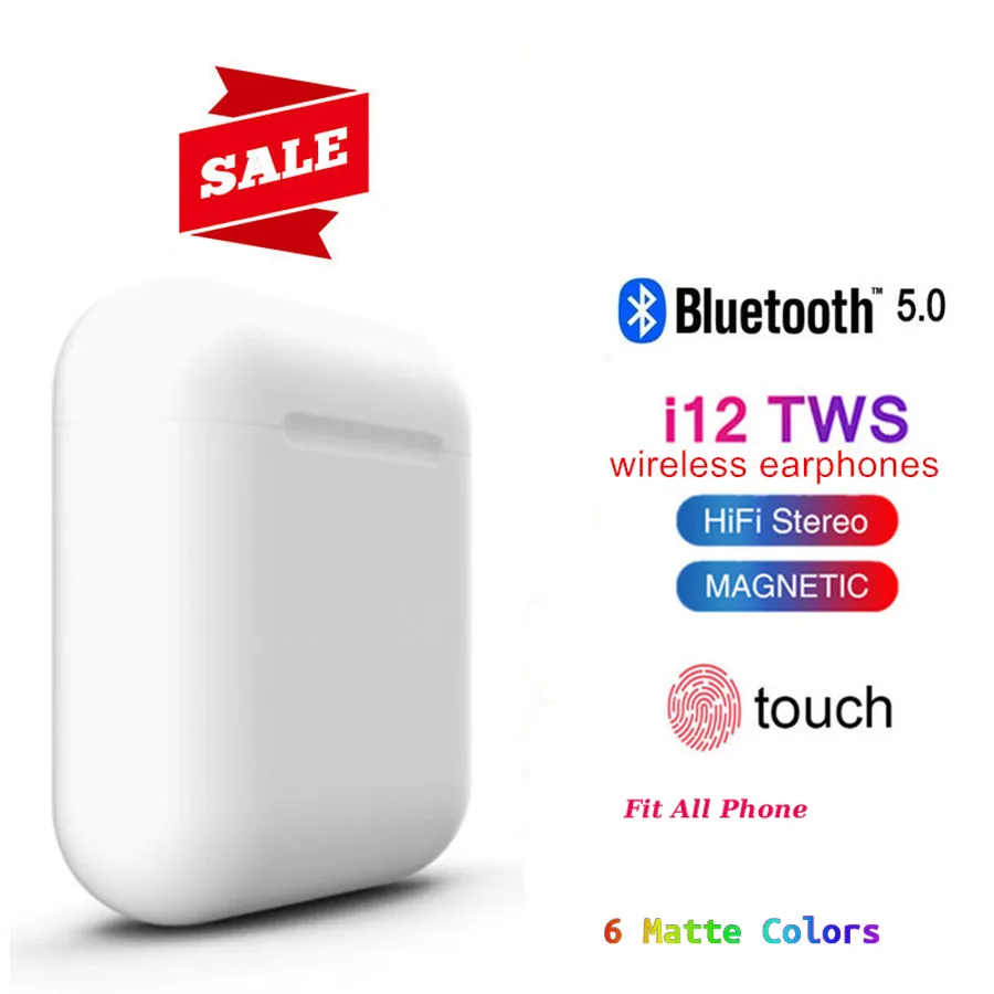Original i12 TWS Wireless Bluetooth Earphone HIFI Stereo Headsets Sport Wireless Earbuds pk i11 i20 i30 tws i60 i80 tws i200 tws