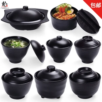 

Black frosted Japanese Korean cuisine restaurant miso soup bowl with lid rice bowl tableware fast food tableware 2pcs
