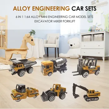 

Alloy Mini Engineering Vehicle Model Sets Exercise Practical Ability Color Cognition Excavator Mixer Forklift 6 in 1 1/64