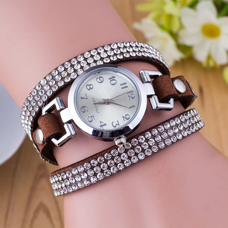 

New Style Hot Sales! 2015 Suede with Diamond Coiling Table Women's Fashion Diamond-embedded Watch Hot Selling