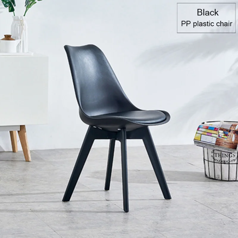 Скандинавские INS ткань PP пластиковый стул из твердой древесины обеденные стулья для столовой ресторанной мебели спальни туалетные обеденные стулья - Цвет: Black