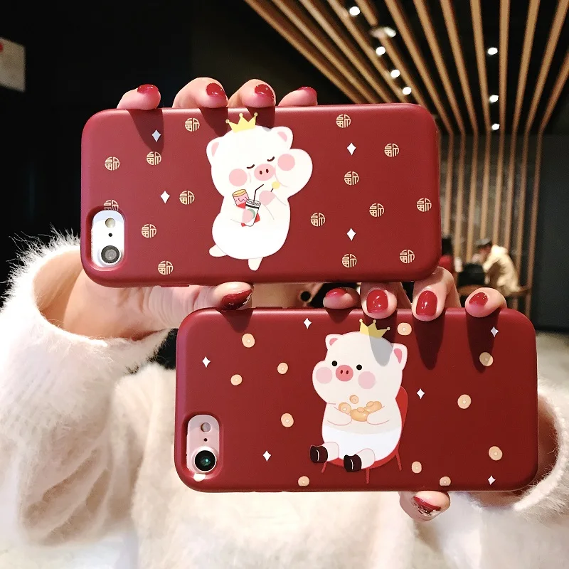 Милый чехол для телефона Fortune Pig iPhone 6 7 8 6S 6splus 7Plus 8Plus X XS XR Xsmax Deluxe из двух частей ТПУ