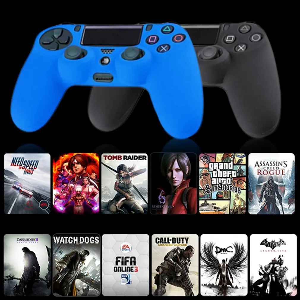 Newest black blue red Soft Silicone Rubber Gel Skin Non-slip Case Cover for PS4 Controller