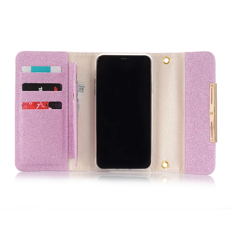 Glitter Hand Bag Leather Case For iPhone 11 Pro Max X XR 6 6s 7 8 Plus XS Max Wallet Cover For Samsung S8 S9 Plus S7 Edge Note 8