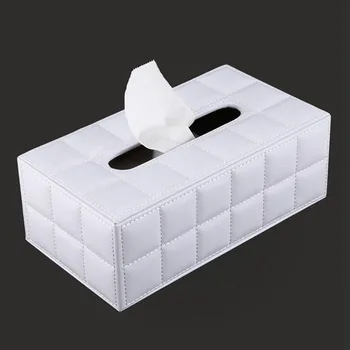 

Durable Home Car Rectangle PU Leather Tissue Box Paper Holder Case Cover Napkin white