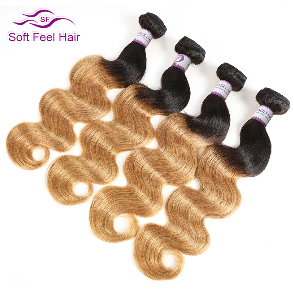 Racily Hair T1B/27 Ombre Brazilian Body Wave Hair Honey Blonde Ombre Human Hair Extensions 1/3/4 Bundles Remy Hair Weave Bundles
