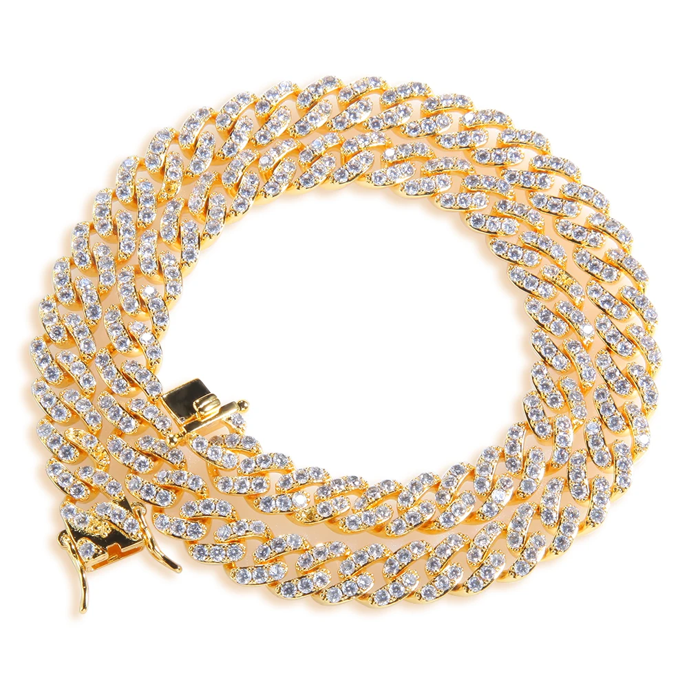 

8 Mm Iced Zircon Cuban Chain Necklace Hip Hop Jewelry Gold Color Copper Material CZ Clasp Mens Chain Link 7-20 Inch