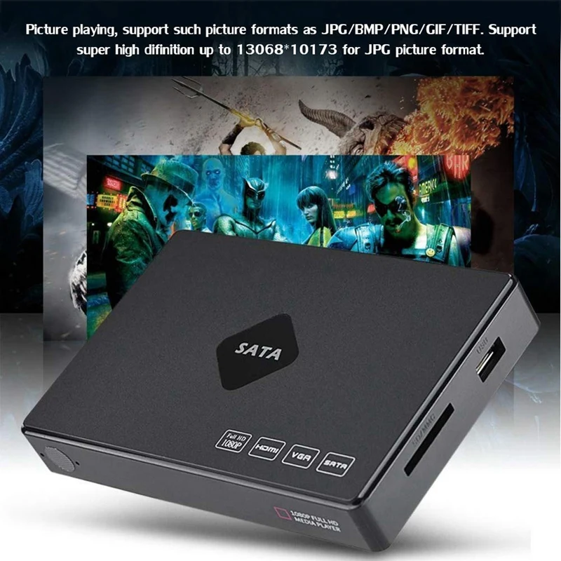 AABB-Мини Full HD 1080P 2,5 дюйма SATa HDD плеер видео аудио медиа с HDMI/VGA/AV/USB/SD/MMC/оптический выход EU Plug