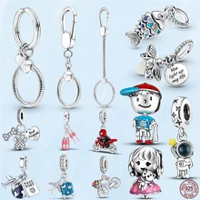 2022 New Jewelry Moments Charm Keychain Size Bag Charm Holder For Original Pan 925 Sterling Silver Beade Ladies Gift