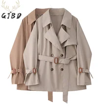 Blazer jaquetas femininas coreano moda outono inverno senso de design duplo breasted baggy escritório feminino altos topos trench coat