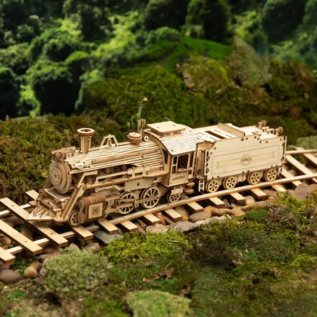 Robotime Rokr DIY 308pcs Laser Cutting Movable Steam Train Wooden Model Building Kits Assembly Toy Gift for Children Adult MC501 3