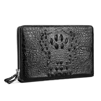 

2019 Men Wallet Genuine Leather Wallet Crocodile Pattern Phone Bag Card Holder Men Zipper Purse Men hand bag portefeuille homme