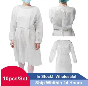 

10pcs/Set Unisex Adult Docsan Protective Clothing Disposable Isolation Clothes Coverall Overall Suit White Non-woven Dust-proof