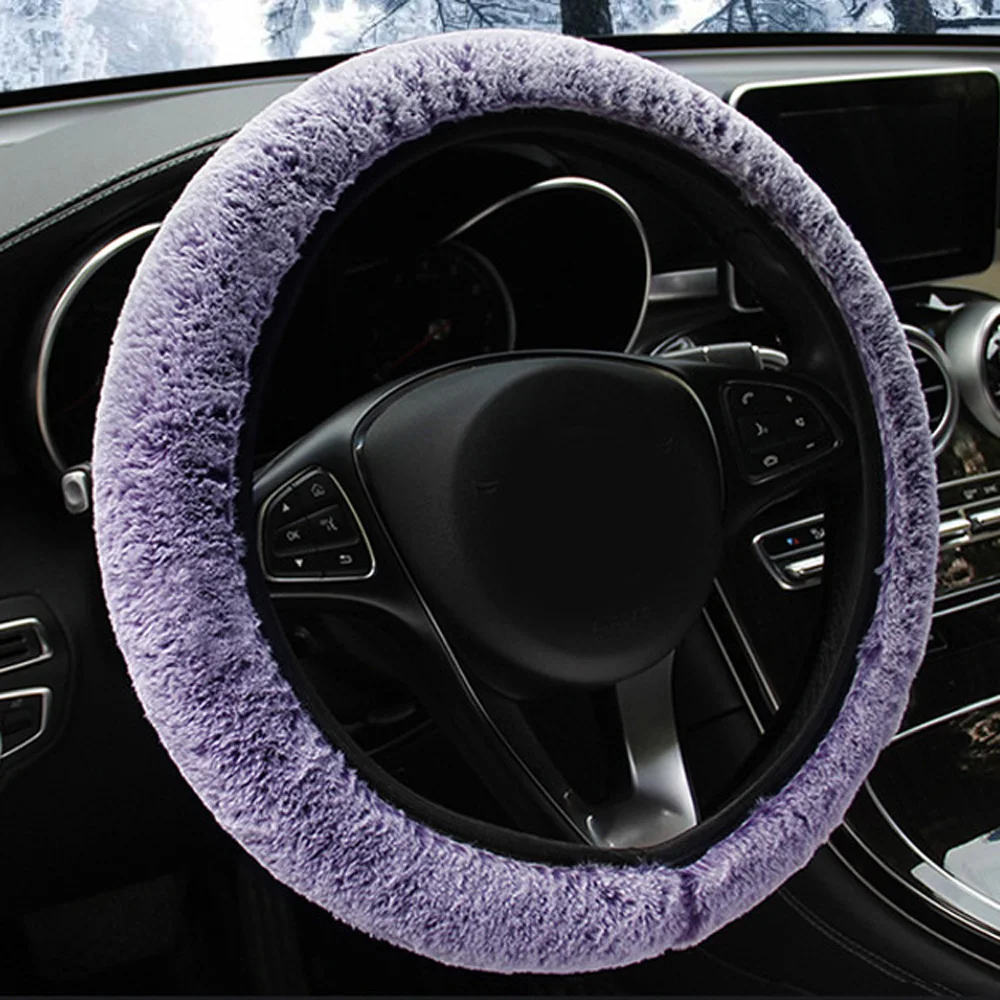 

Purple Imitation Rabbit Fur Steering Wheel Cover Car Interior Decoration Universal for 37-39CM diameter steering wheel