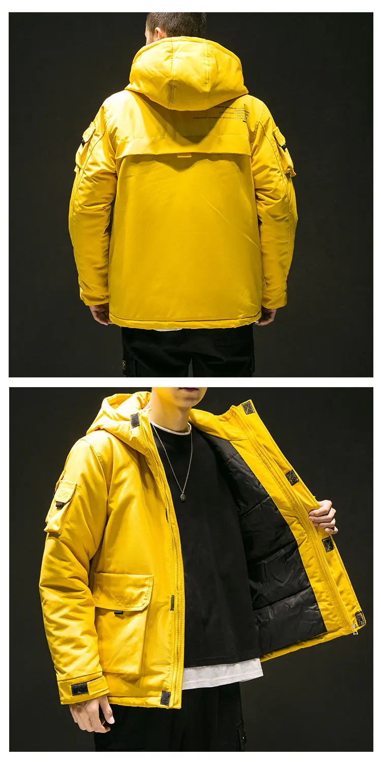 Разборчивая модель года, Мужская парка в стиле хип-хоп, зимняя куртка, Мужская утолщенная верхняя одежда с капюшоном, теплое пальто, повседневное однотонное Мужское пальто
