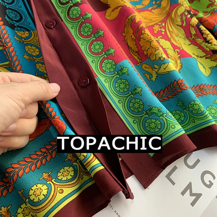 12,17 шелковая рубашка с длинным рукавом, новинка, Женская темпераментная модная блузка с принтом, контрастный цвет, отложной воротник
