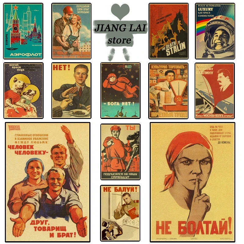 Special Offers Russian Propaganda Poster Kraft-Paper Wall-Art Home-Room-Decor USSR The-Space Prints WDgDR8Z9k