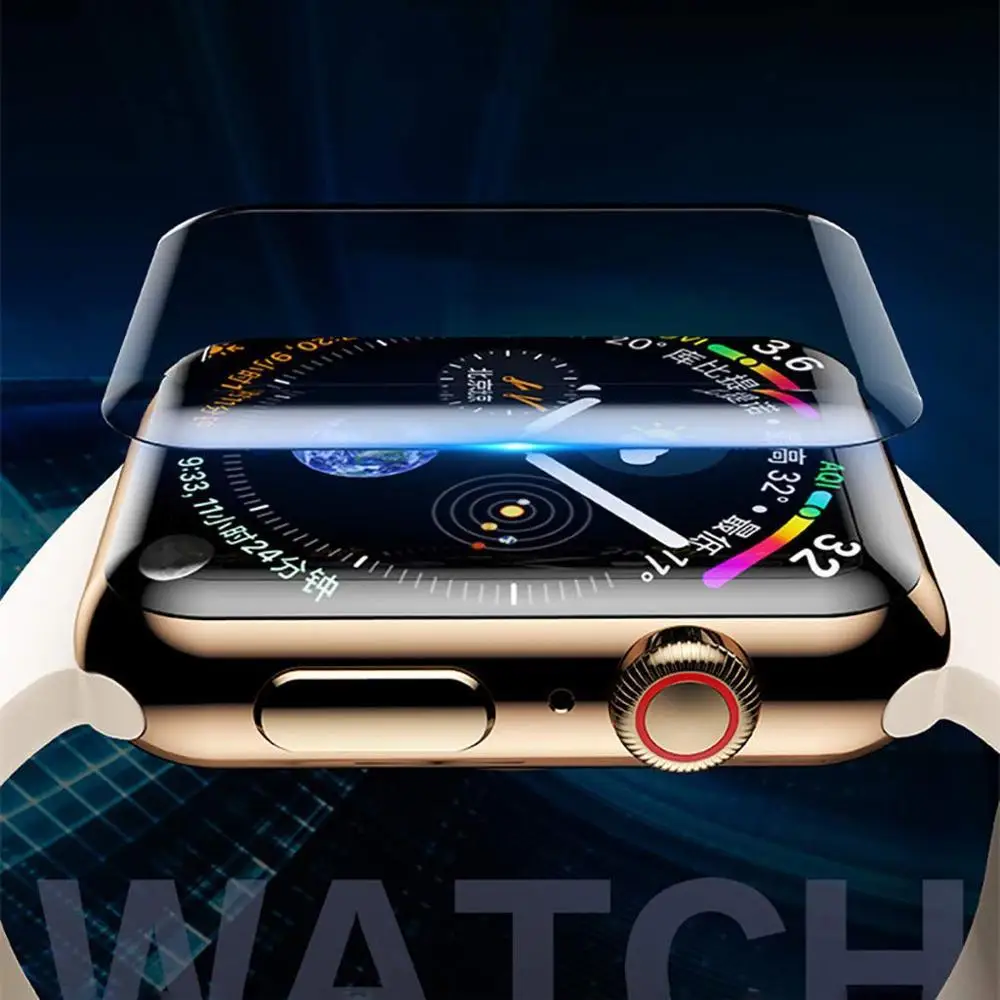 Закаленное стекло с полным покрытием 20D для Apple Watch 38 42 40 44 мм защита экрана