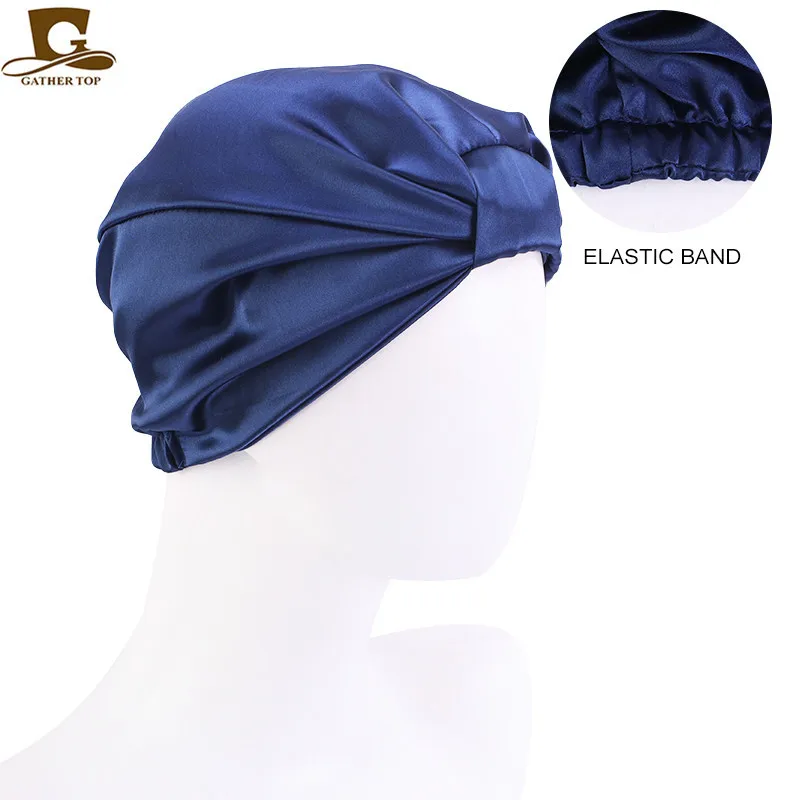 New Satin Silk Sleeping Bonnet Caps For Women Silky Headcover Double Layer Knotted Headband Caps Chemo Cancer Nursing Headwrap 5