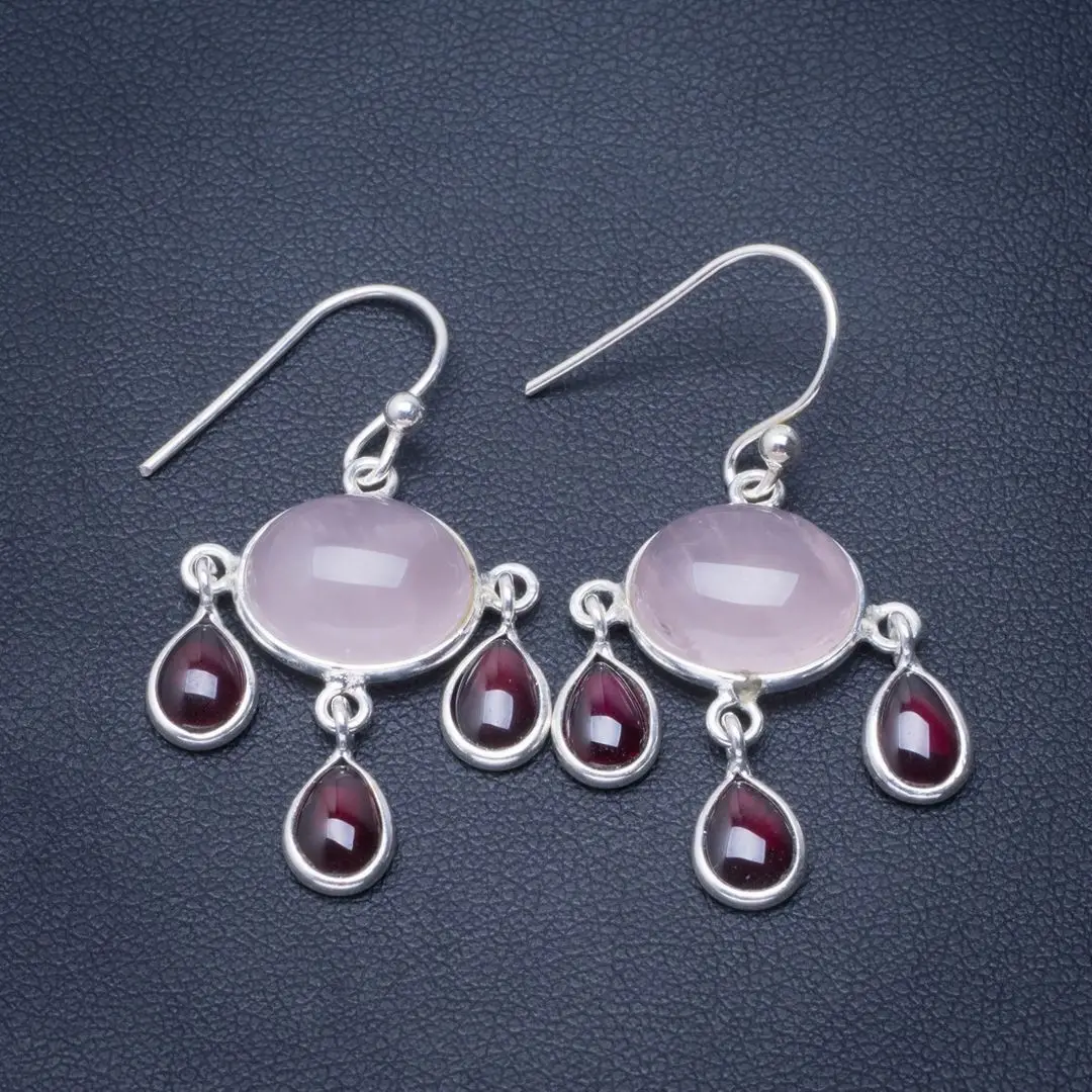 

Natural Rose Quartz and Amethyst Handmade Unique 925 Sterling Silver Earrings 1.5" B2346