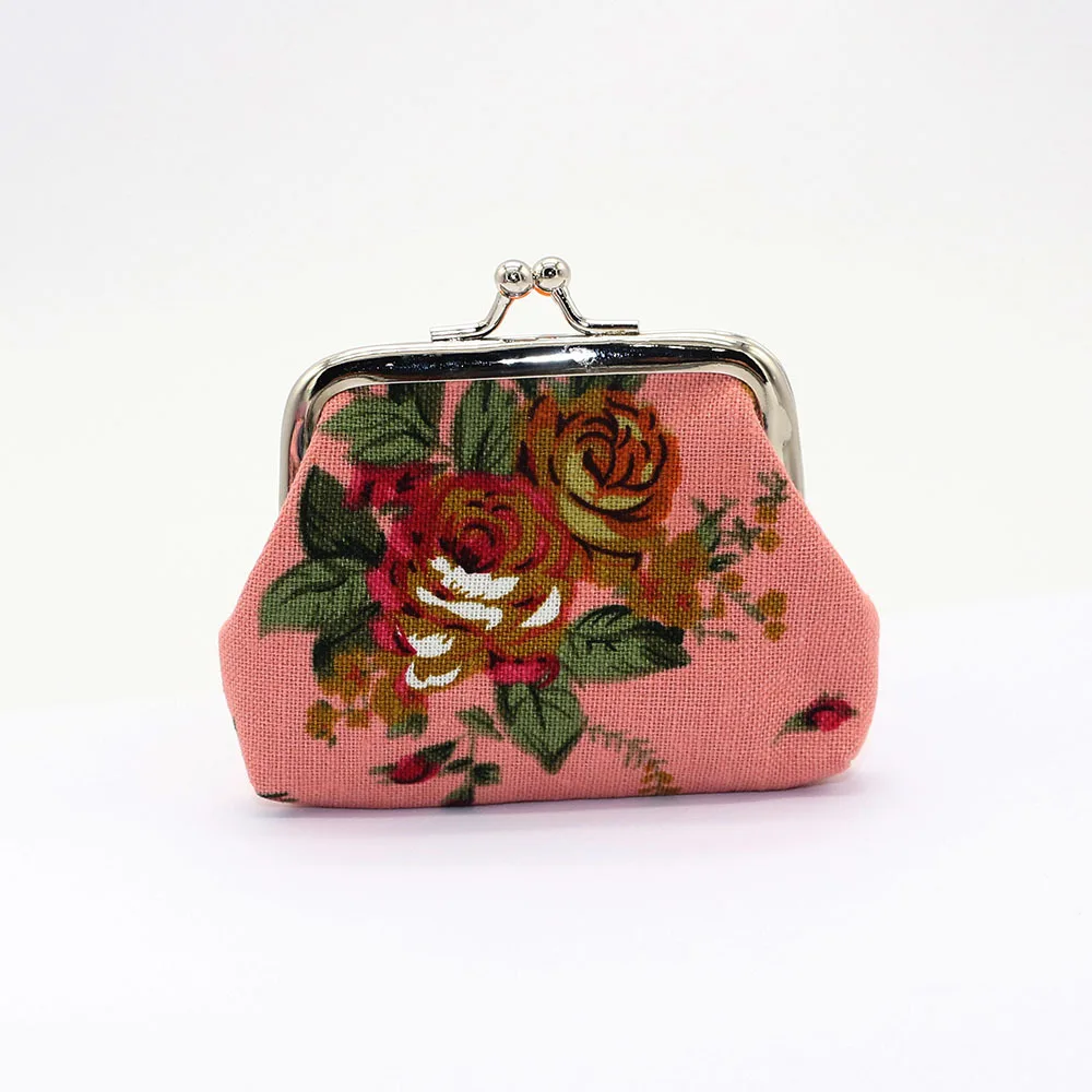 Vintage Women Coin Purse Mini Wallet Small Flower Printing Hasp Wallet Cotton Fabric