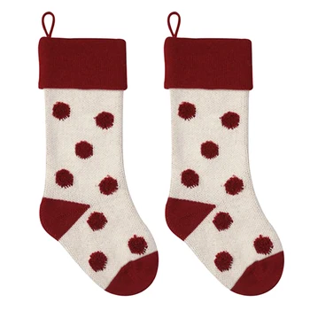 

2pcs Party Home Polka Dot Pattern Hanging Festival Large Capacity With Strap Candy Pouch DIY Knitted Acrylic Christmas Stockings