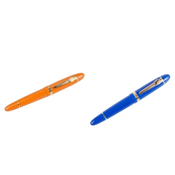 

JINHAO 2 Pcs 159 18KGP 0.7Mm MEDIUM BROAD NIB FOUNTAIN PEN Free Office Fountain Pen with a Box, Blue & Orange