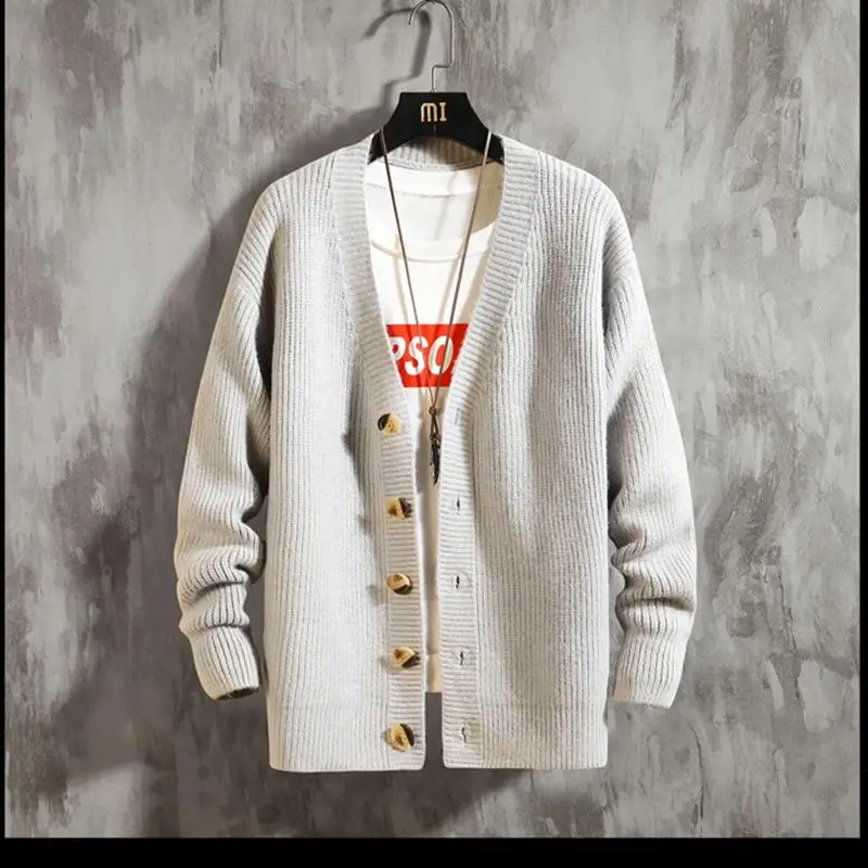 Cárdigan de color puro para hombre, suéter corto de punto, chaqueta cálida, tendencia juvenil, Otoño e Invierno