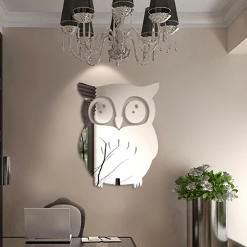 Acrylic Mirror Owl Wall Stickers Coffee Decorative Decal for Kitchen Dining Room Vinyl Stickers for Coffee Bar Home Decor