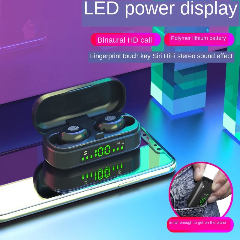 V5 0 Bluetooth Stereo Earphone Wireless IPX7 Waterproof Touch Earbuds Headset LED Display Type c Charge Case