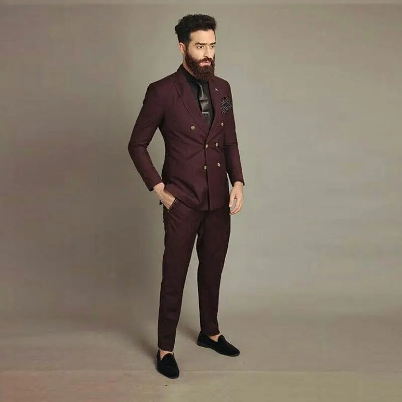 

Latest Peaked Lapel Design Burgundy Suits Men 2019 Wedding Business Man Outfit Groom Tuxedo 2Piece Costume Homme Terno Masculino