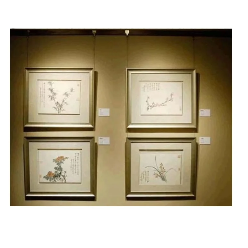 Gallery Picture Rail Hanging System Wire Movable Locking Hook Photo Drawing Display 4Pcs