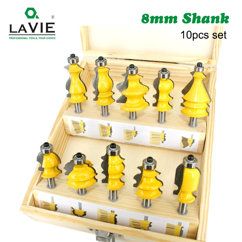LA VIE 10pcs 8mm Shank Architectural Molding Handrail Router Bits Set