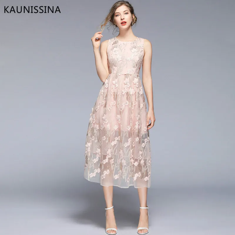 

KAUNISSINA Embroidered Evening Dress High Quality Embroidery Flower Mesh Prom Dresses Party Formal Gown