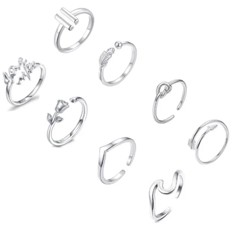 

8 Bags of Mixed New Silver Ring Wild Temperament Woman Rose Gold Hand Jewelry