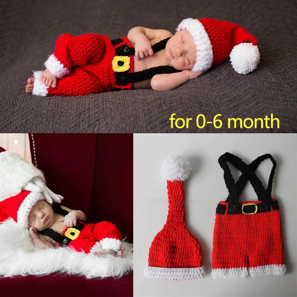 Одежда для фотосъемки малышей 0-6 месяцев; Рождественский костюм для малышей; Красный Вязаный рождественский костюм; реквизит для фотосессии