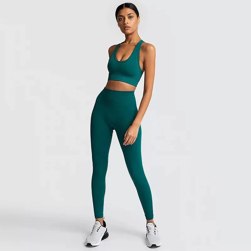 ZC2146 Dark Green Kaminsky женский бесшовный спортивный костюм для фитнеса, Женский однотонный комплект из 2 предметов, Мягкий Топ, длинные леггинсы, повседневные женские комплекты, Новинка - Цвет: ZC2146 Dark Green
